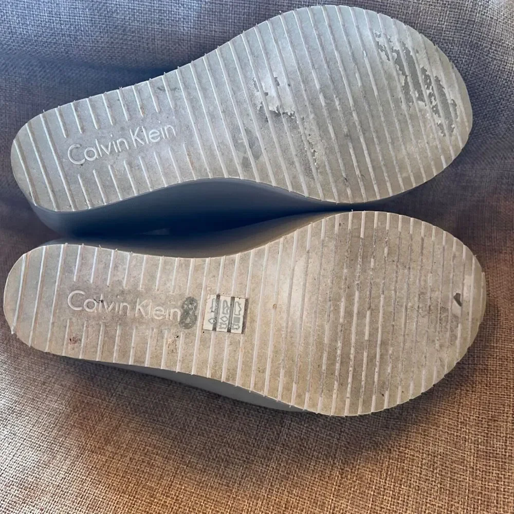 Calvin Klein Wedge Platform Gray‎ Slide Sandals Stretch PreOwned Size 8 EU 38 4